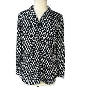 Old Navy Button Front Shirt Womens Medium Black White